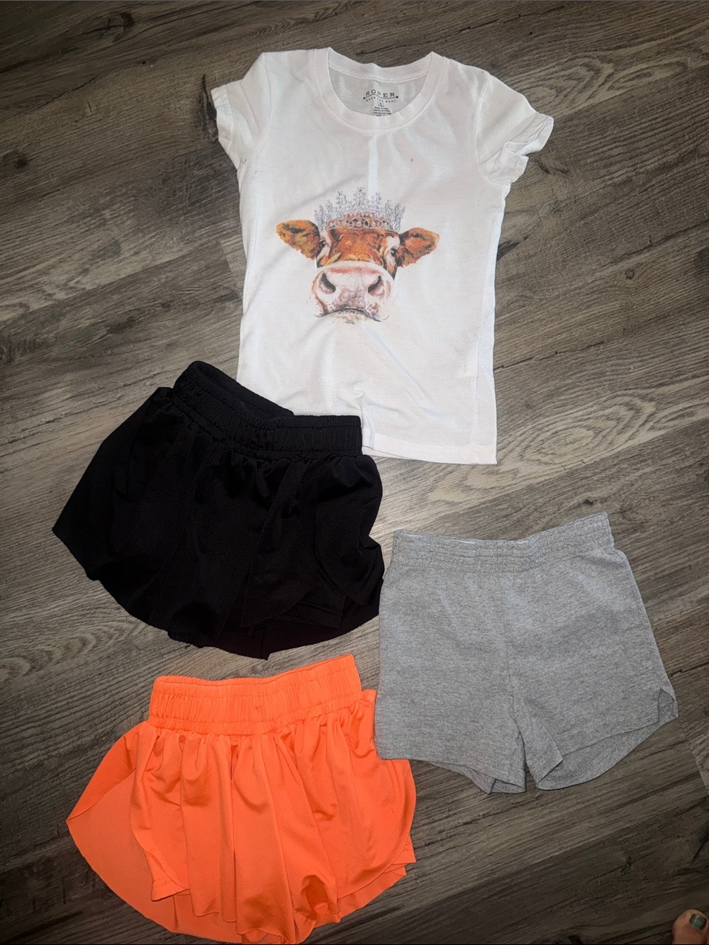 BUNDLE!!! Girls' shirt & Soft Knit Shorts - Black, Gray, Orange and white tshirt